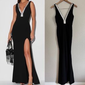 NWOT Stunned By You Black Rhinestone Mermaid Maxi Dress